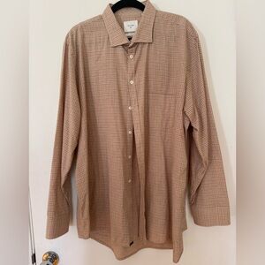 Billy Reid tan with dark red plaid casual button down